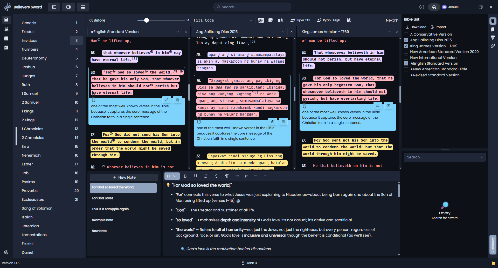 Believers Sword desktop Bible study view